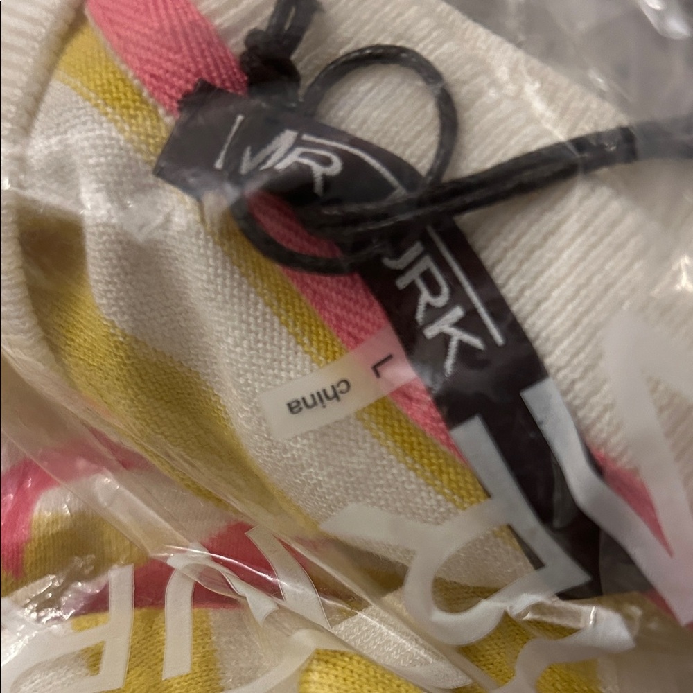 πΎMR TURK James crewneck Yellow and White Striped Flamingo Sweater size L NWT.. - Picture 7 of 7